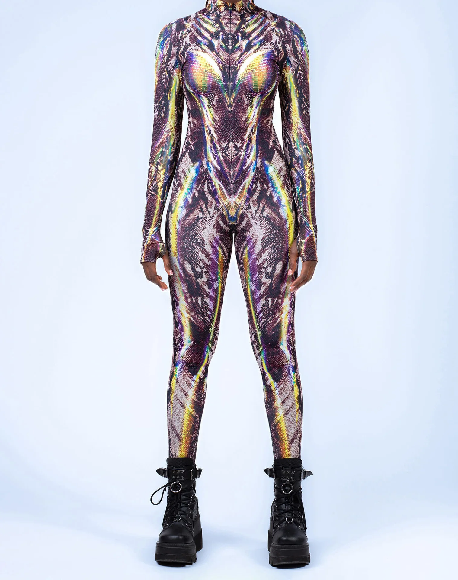Bunt bedruckter Damen-Jumpsuit für Urlaub und Party, Punk-Zentai, Rave-Outfit, Yoga-Catsuit, Fahrrad- und Halloween-Anzug – Detail 21