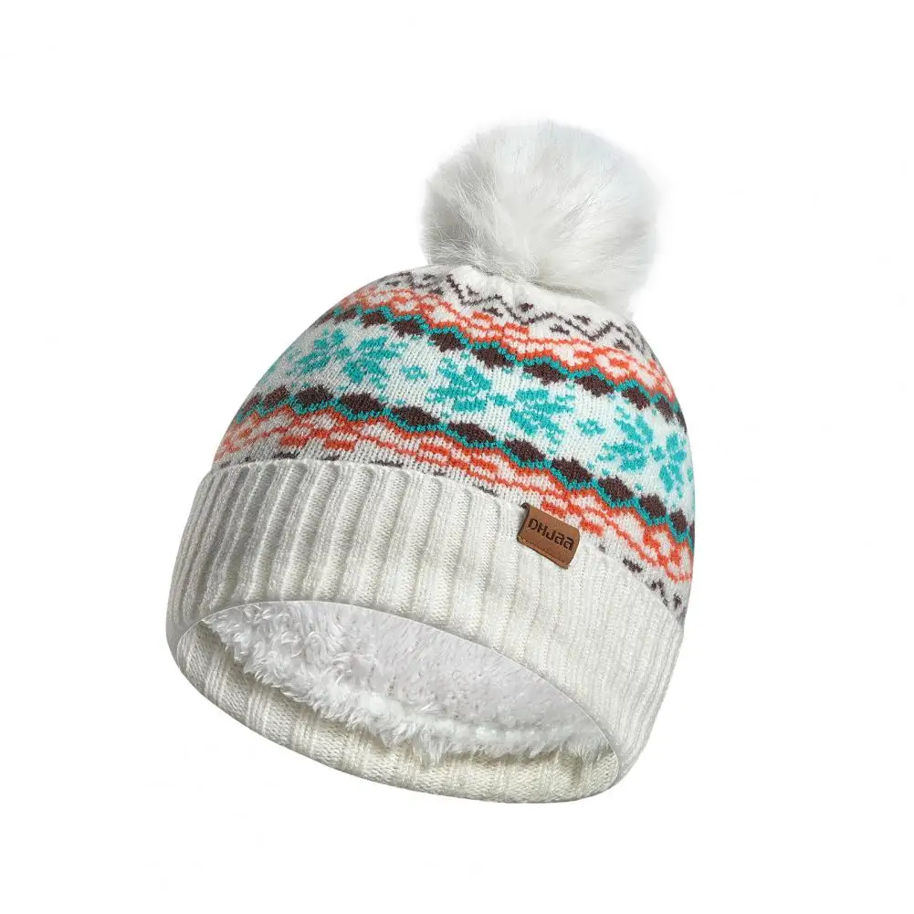 Gorro forrado de lã unissex, conjunto de polainas elásticas para pescoço, gorro de inverno, cachecol, conjunto de luvas com decoração de bola de