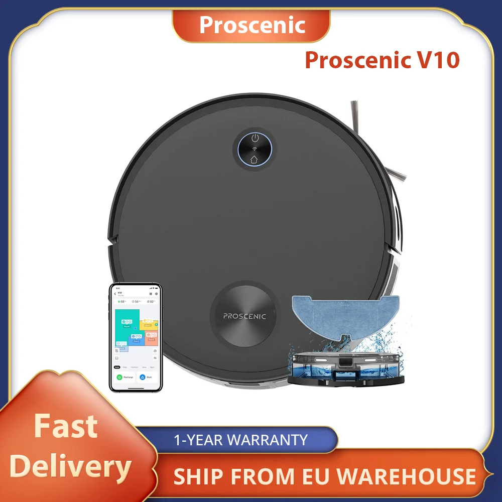 Proscenic V10 Robotic Vacuum Cleaner, Floor Mopping, 3000Pa Home Appliance 120Mins Runtime, Smart APP Control Deep Clean