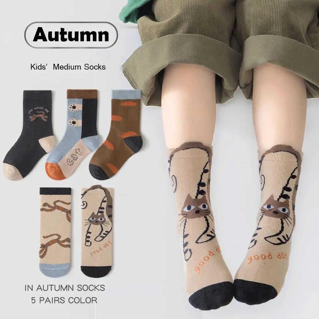 5 Pairs Autumn Children's Socks Animals Pattern Sock Boys Medium Socks Baby Cotton Socks