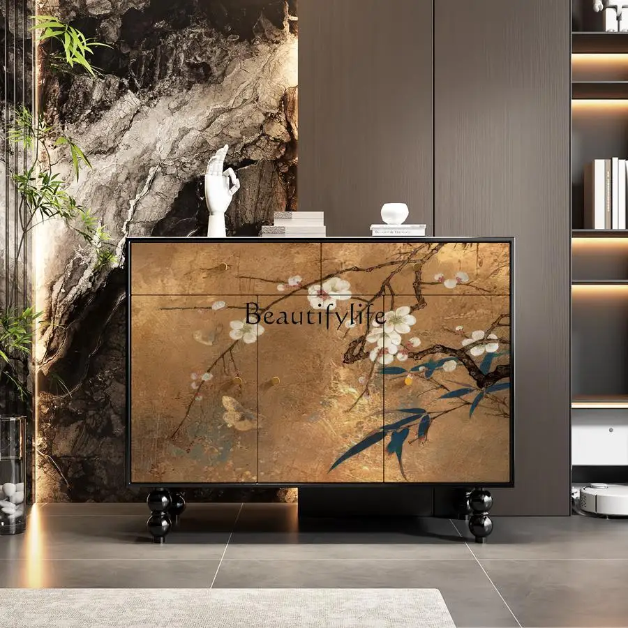 

New Chinese-style solid wood dining side cabinet, modern simple living room storage storage, household entrance cabinet