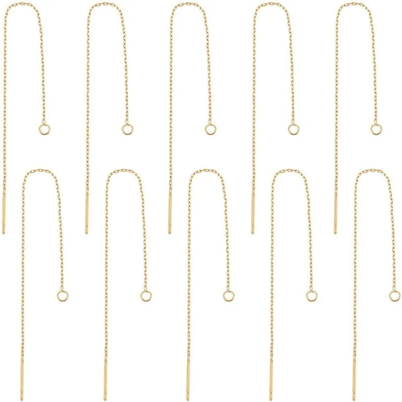 

20pcs Golden Stainless Steel Ear Threads Earrings 109mm Long String Ear Threads with Loops Drop Earring Threader Jewelry Finding