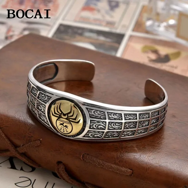 

BOCAI New S925 Silver Personalized Vintage Punk Hip Hop Contrast Spider Opening Bracelet Men Gift