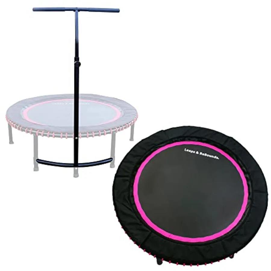 

48 Adjustable Stability Bar Attachment with 48 Mini Fitness Trampoline and Home Gym Rebounder for Cardio Exercises Pink