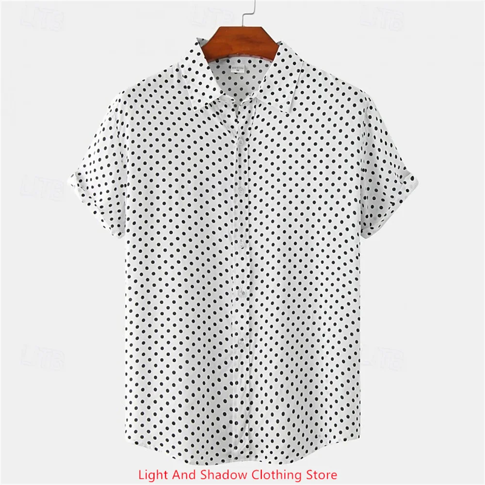 Men's Fashion Shirt Polka Dot Printed Short Sleeve Top Hawaii Casual Men's Collar Button Top Comfortable Soft Fabric XS-5XL