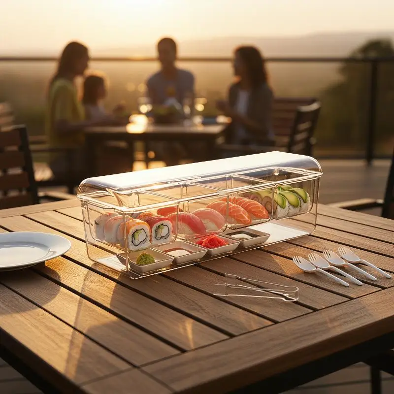 Chilled Condiment Server 5 Compartment Acrylic With Lid Clear For Salad Chilled Serving Tray Ice Serving Bowl Clear Salad