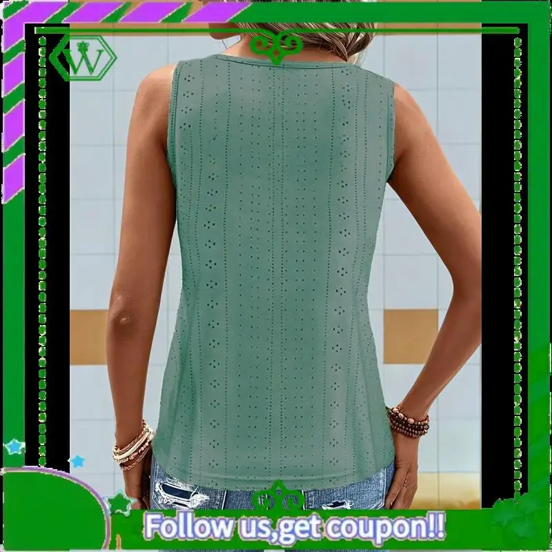 

A18P-Tank Top For Women Loose Fit Sleeveless V Neck Tops Dressy Casual Eyelet Summer Flowy Blouse