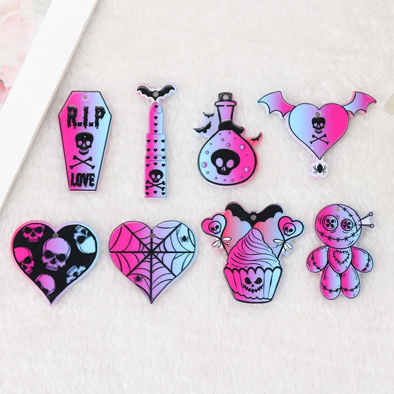 10pc Halloween Horror Skull RIP Witch Doll Charms Lot Acrylic Charms Pendant For Diy Bracelet Earrings Jewelry Making Wholesale