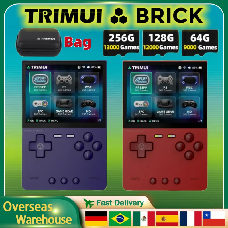 TRIMUI BRICK Handheld Game Console 3.2'' IPS Screen Linux System LED Lighting Metal Back Panel Key Trimui UI Video Game Gifts