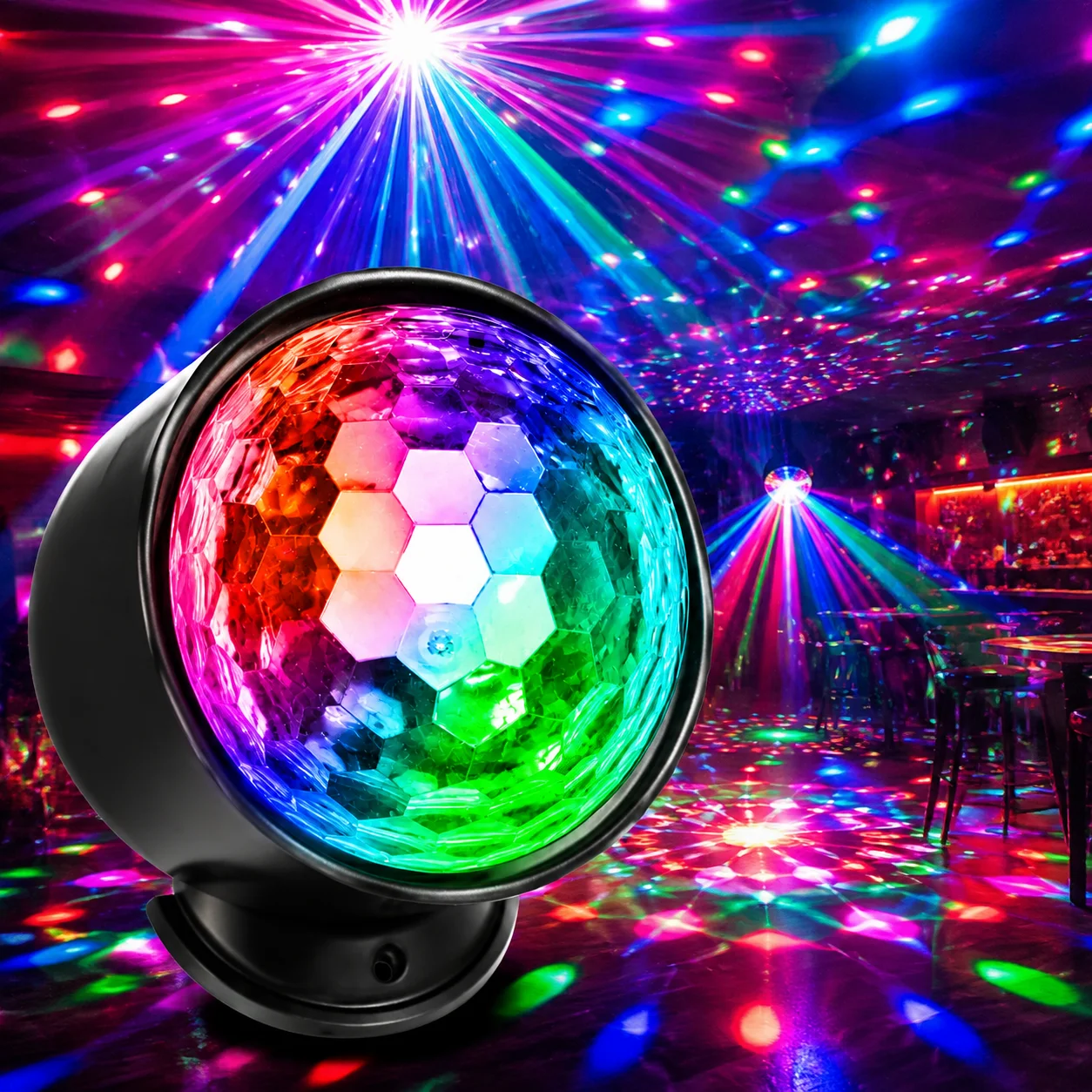 LED Party Lights, RGB Disco Ball Light for Bedroom, Game Room & Home Party, Dynamic DJ Dance Light with Sound Activated Strobe