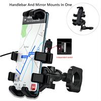 Motorcycle Handlebar Cell Phone Mount Waterproof  Cradle Mirrors Support GPS Navigation Holder Usb Charger Mobile Bracket Stand