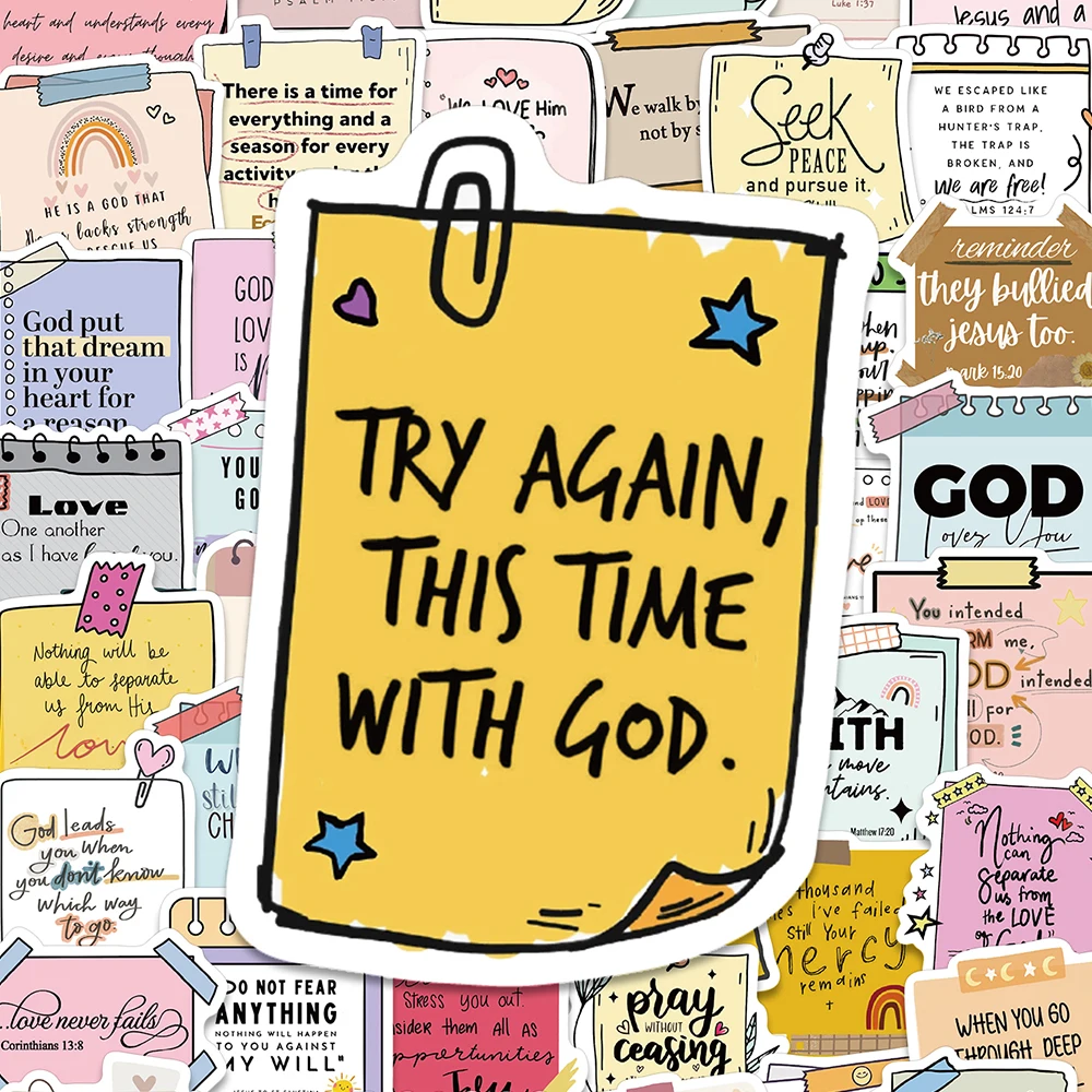 50PCS Cartoon Color Bible Stickers PVC Material Creative Art and God Personality Memorial Collection Decoration Phone Case