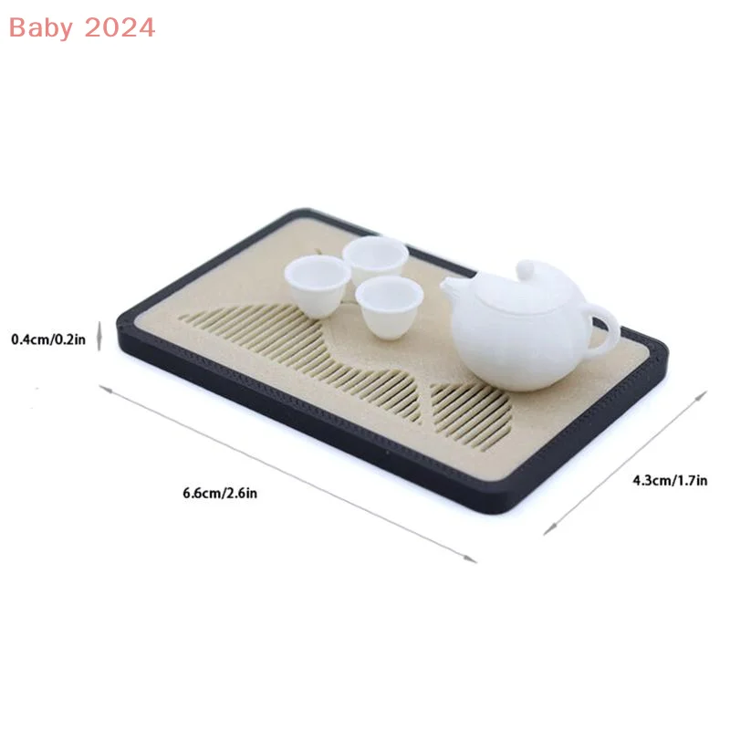 Mini tetera para casa de muñecas, juego de bandeja de drenaje para taza de té, modelo, accesorios de decoración de microescena, juguetes para juego de imitación, 1/12