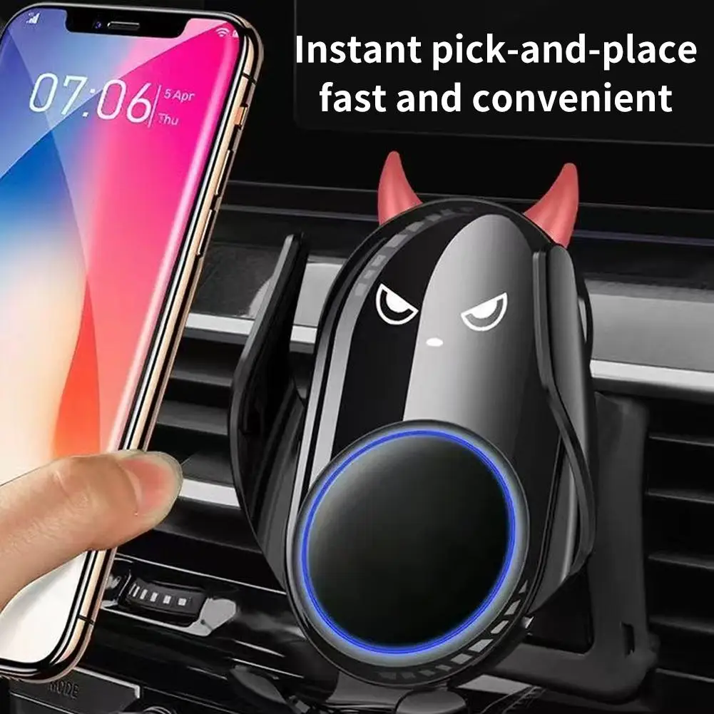 15W Wireless Fast Charger Car Mount Cartoon Devil Phone Holder Automatic Clamping for iPhone GPS