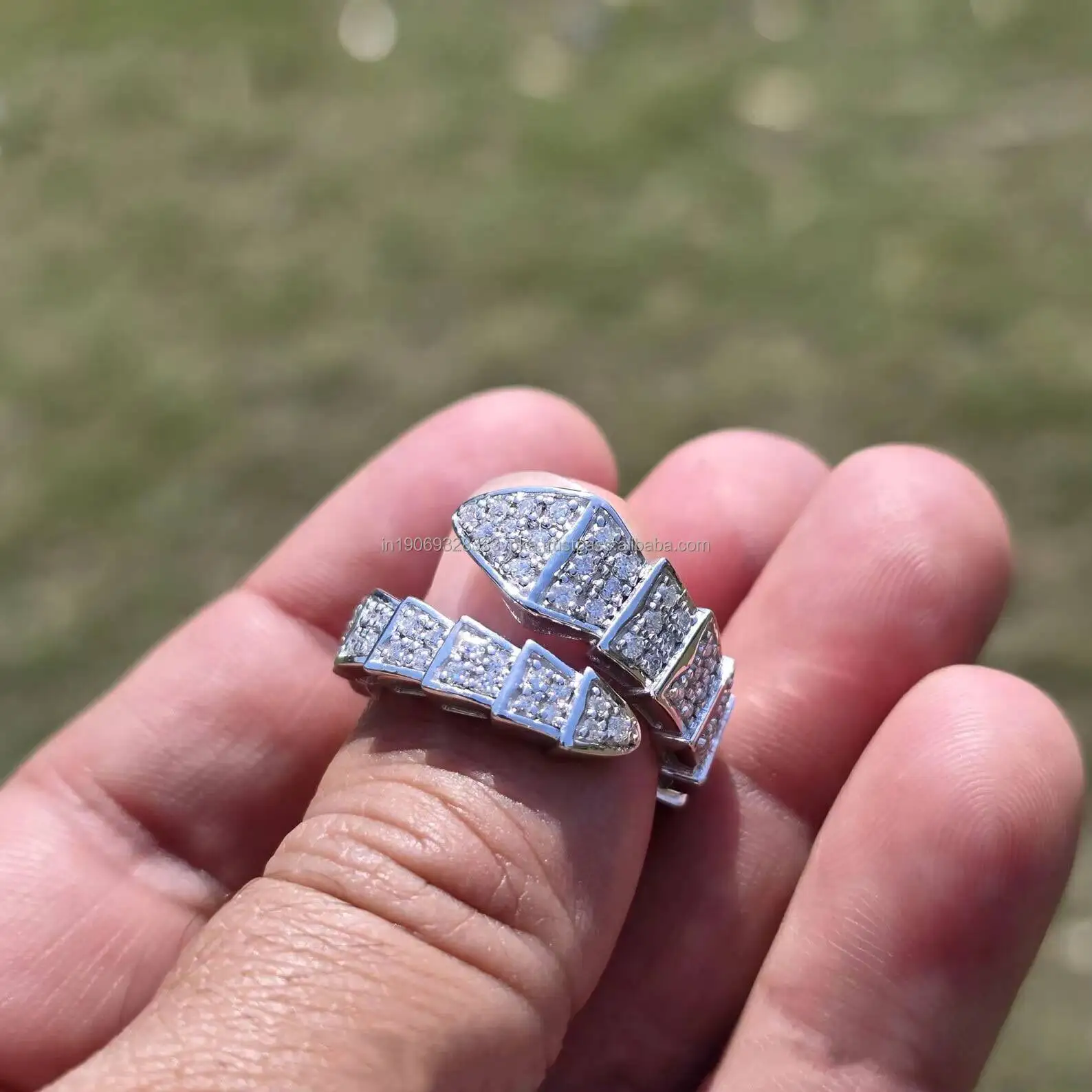 Round Cut Moissanite Diamond Cuban Link Ring 925 Sterling Silver Iced Out Style Bypass Ring Hip Hop Anniversary Gift for Husband