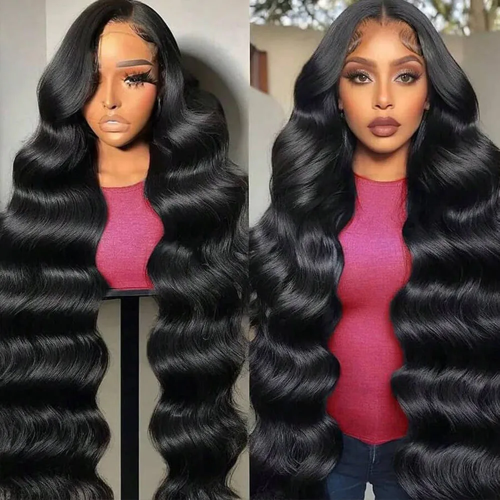 32 pouces 13x6 HD Transparent vague de corps dentelle avant perruque brésilienne pré plumée dentelle perruque perruques de cheveux humains pour les femmes 5x5 sans colle perruques