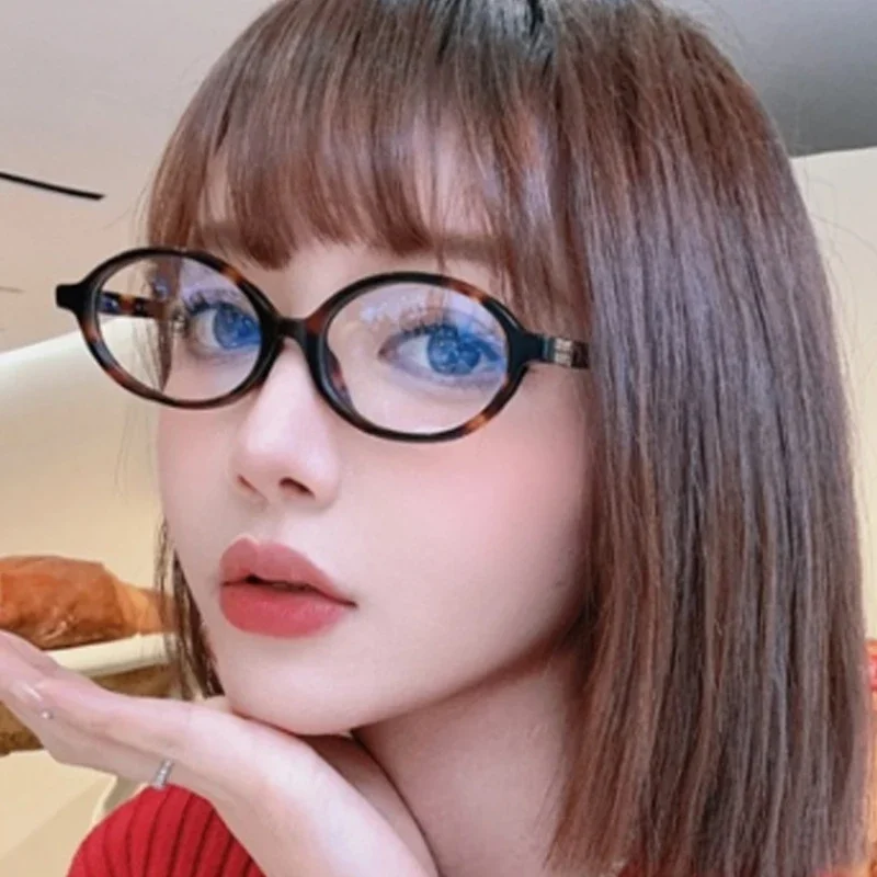 Oval Small Frame Glasses Retro Female Korean Plain Glasses Anti-blue Light Eyeglasses Eye Protection Fashion Leopard Sunglasses image 4