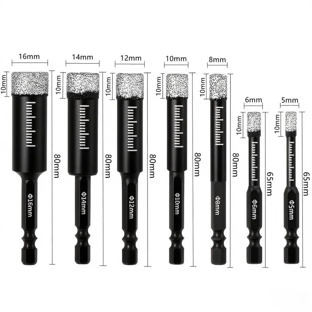 Dry Diamond Drill Bits Set for Granite Ceramic Marble Tile Stone Glass Hard Material Hex Shank Masonry Hole Saw Drill Bit 5-16mm
