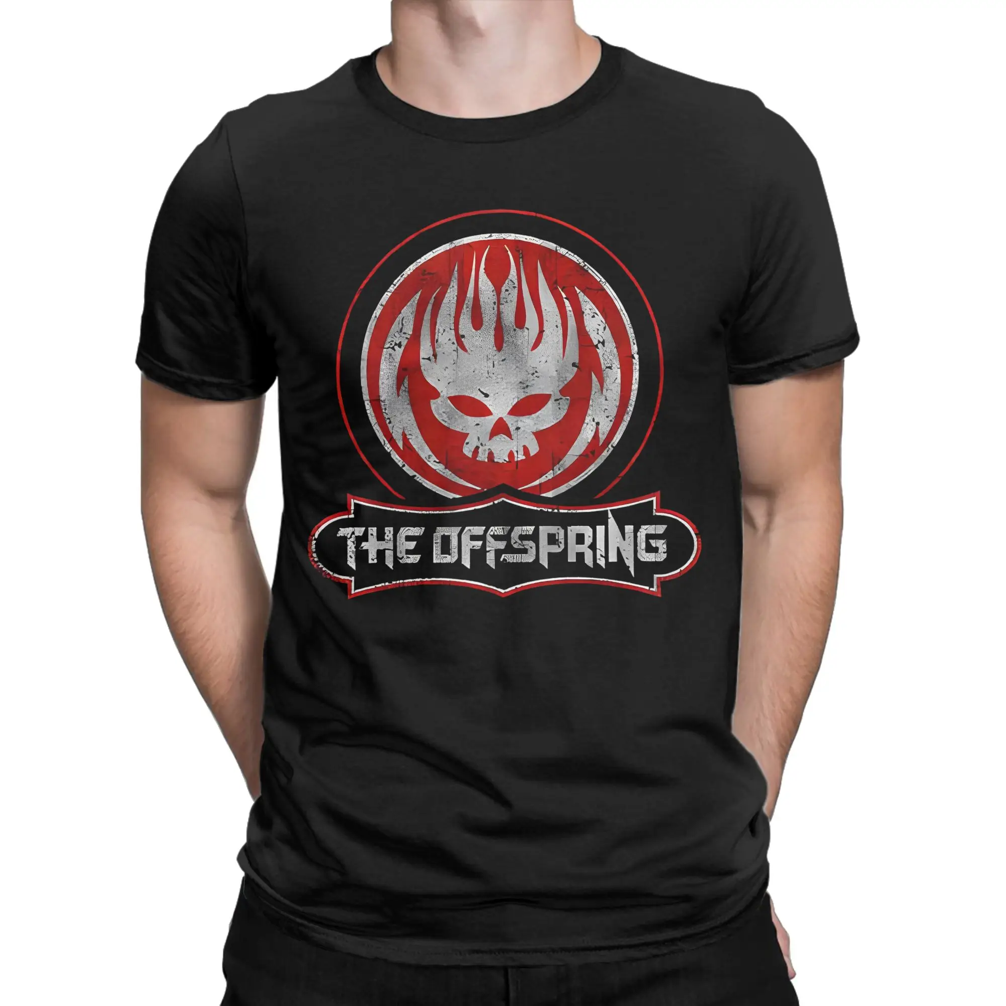 The Offspring Band Distressed Skull Tshirts Men Cotton Tops Shirts Printed  Crewneck Short Sleeve