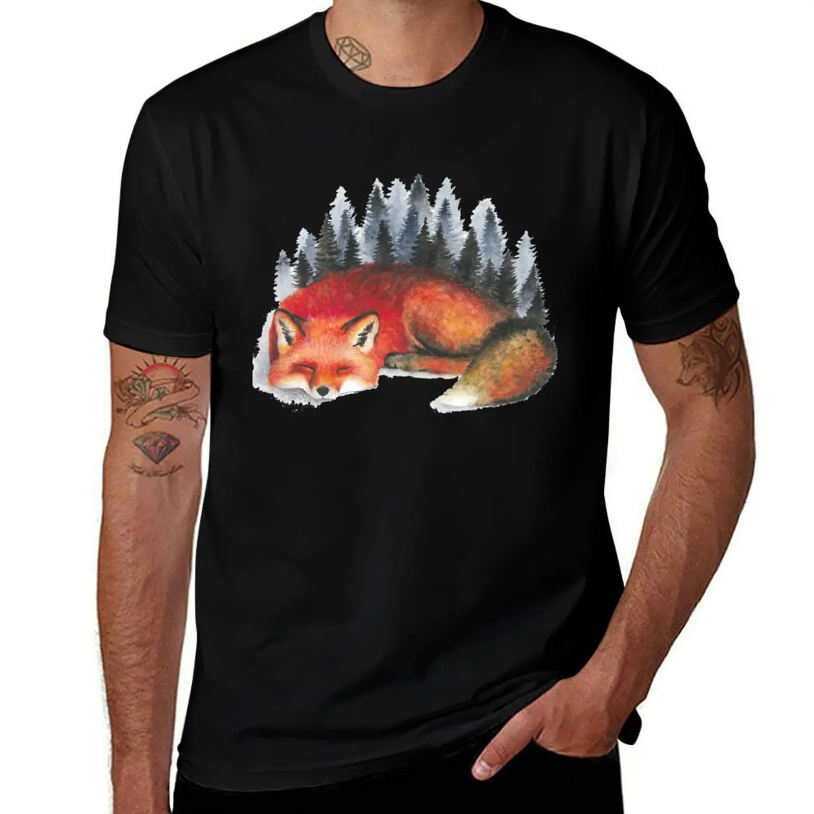 

Sleeping Fox T-Shirt cotton tshirt 100% man t shirts for men