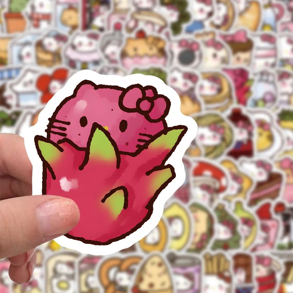 10/30/50/100PCS Cartoon Cute Sanrio Hello Kitty Fruit Food Avatar Sticker Funny MeMe Graffiti Decal Kids Toy DIY Guitar Sticker