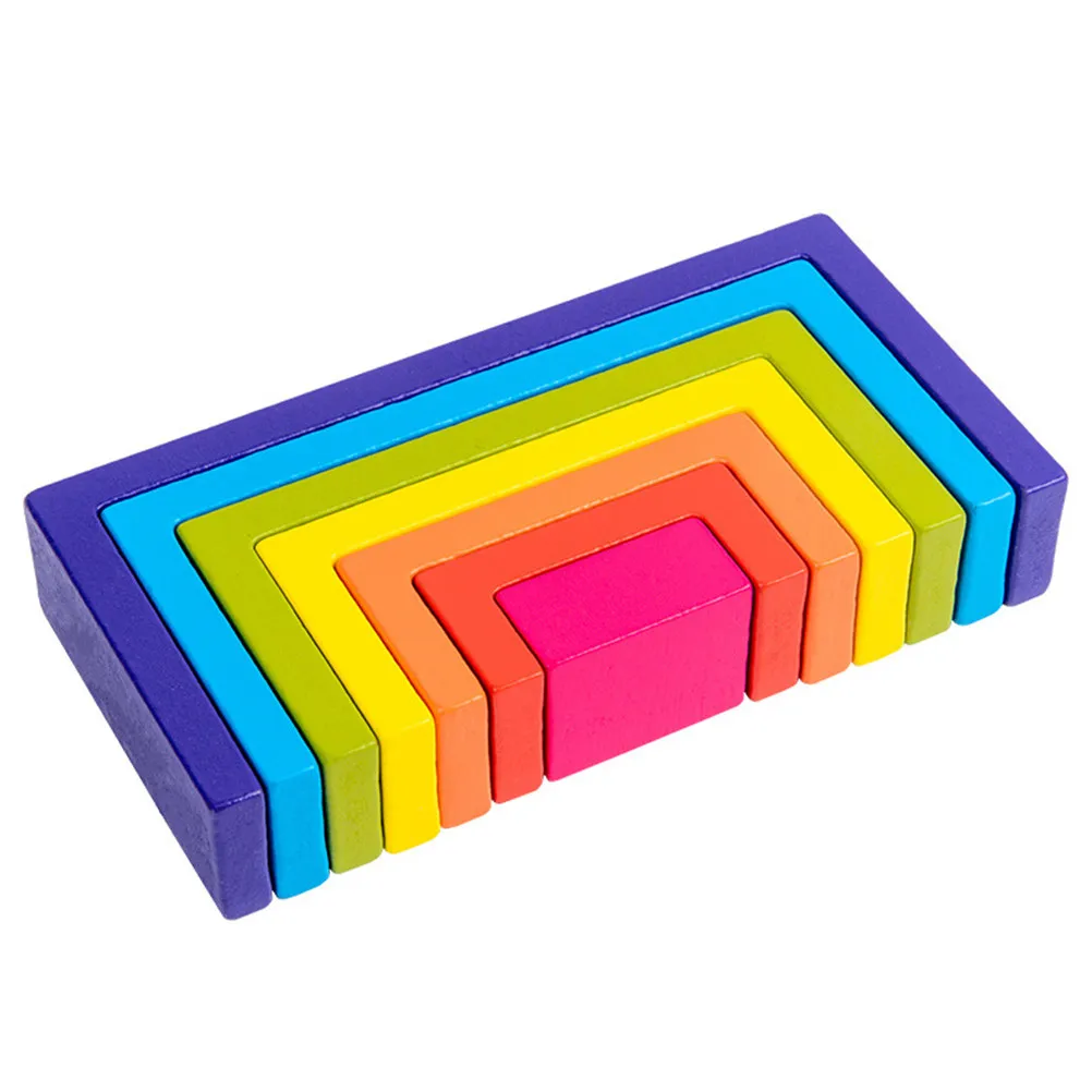 

1 набор деревянных развивающих блоков «Радуга» для раннего обучения детей, когнитивные строительные кубики, принадлежности для дошкольных учреждений и детских садов