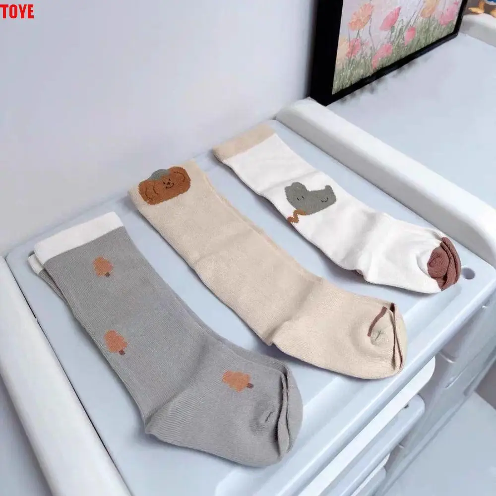 

3Pairs Strawberry Calf Socks Baby Cotton Animals Print Toddle Cotton Stockings Cute Flower Cartoon Above Knee Socks Newborn
