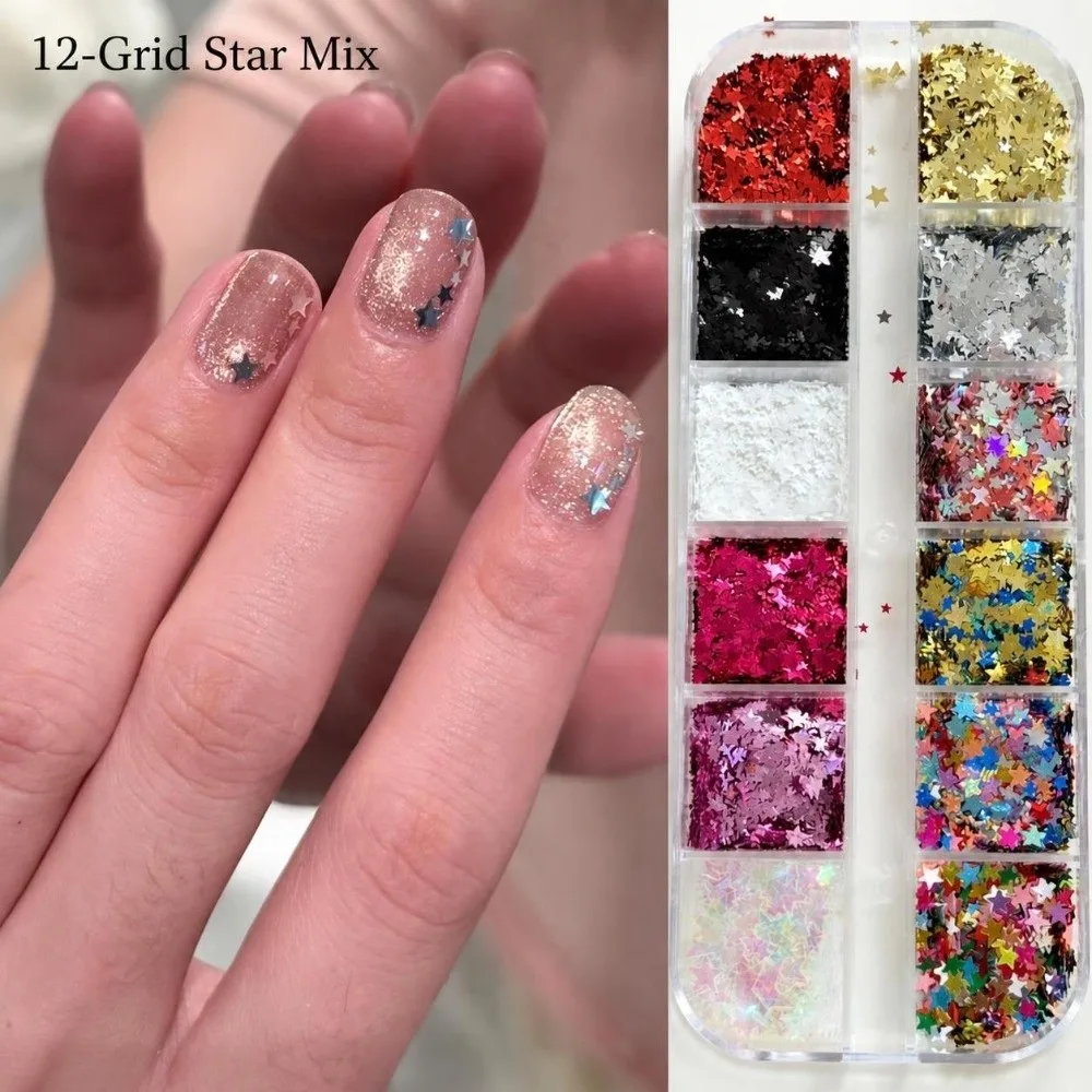 12 Grids Nail Art Sequins Kit Multicolor Polka Dots Nail Charms Decorations Star Mixed Shape DIY Nail Embellishments