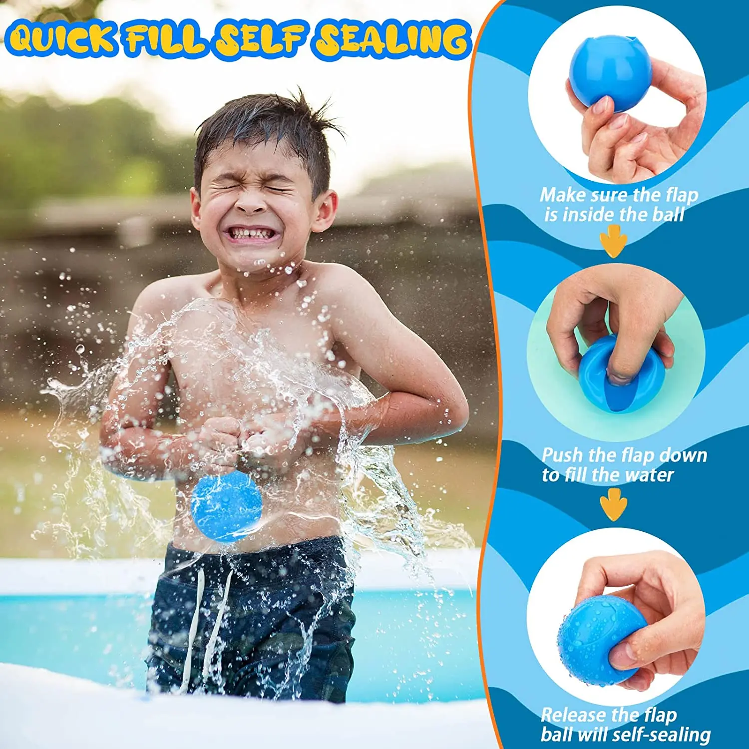 12pcs Reusable Water Balloons Refillable Water Balloon Quick Fill Self Sealing Water Bomb Splash Balls for Kids Swimming Pool