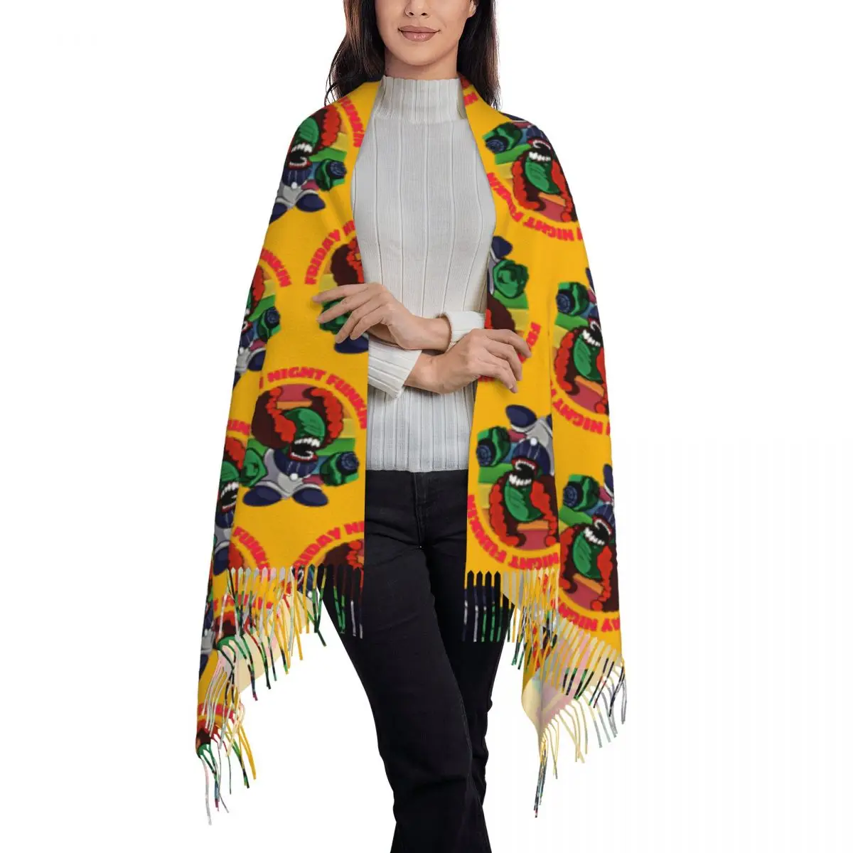 Friday Night Funkin Tricky Best Character Fnf Scarf Tassel Scarves Women Soft Warm Shawls and Wraps Long Fall Winter Shawl Wrap