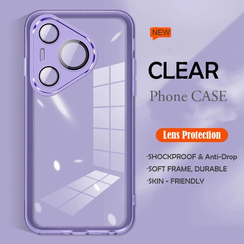 Weiche, klare Hülle für Huawei Puro 80 70 Pro Puro 70 Ultra P60 P50 Pro, transparente Vollobjektiv-Schutzhülle, stoßfeste Rückseite