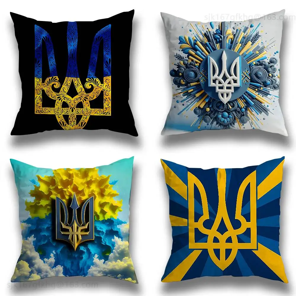 

Tryzub Ukraine Pillow Case Square Double-Sided Printing Short Plush Sofa Cushion Cover Bedroom Bedside Pillow