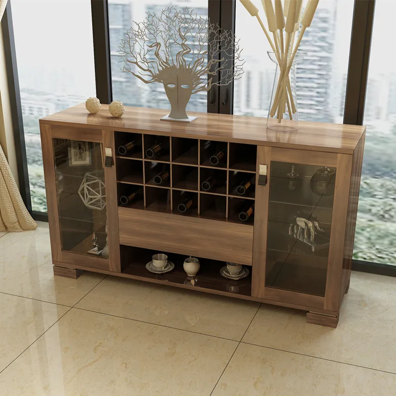 

Walnut color sideboard cabinet, storage cabinet, bowl cabinet, tea water cabinet, solid wood particles, simple modern log