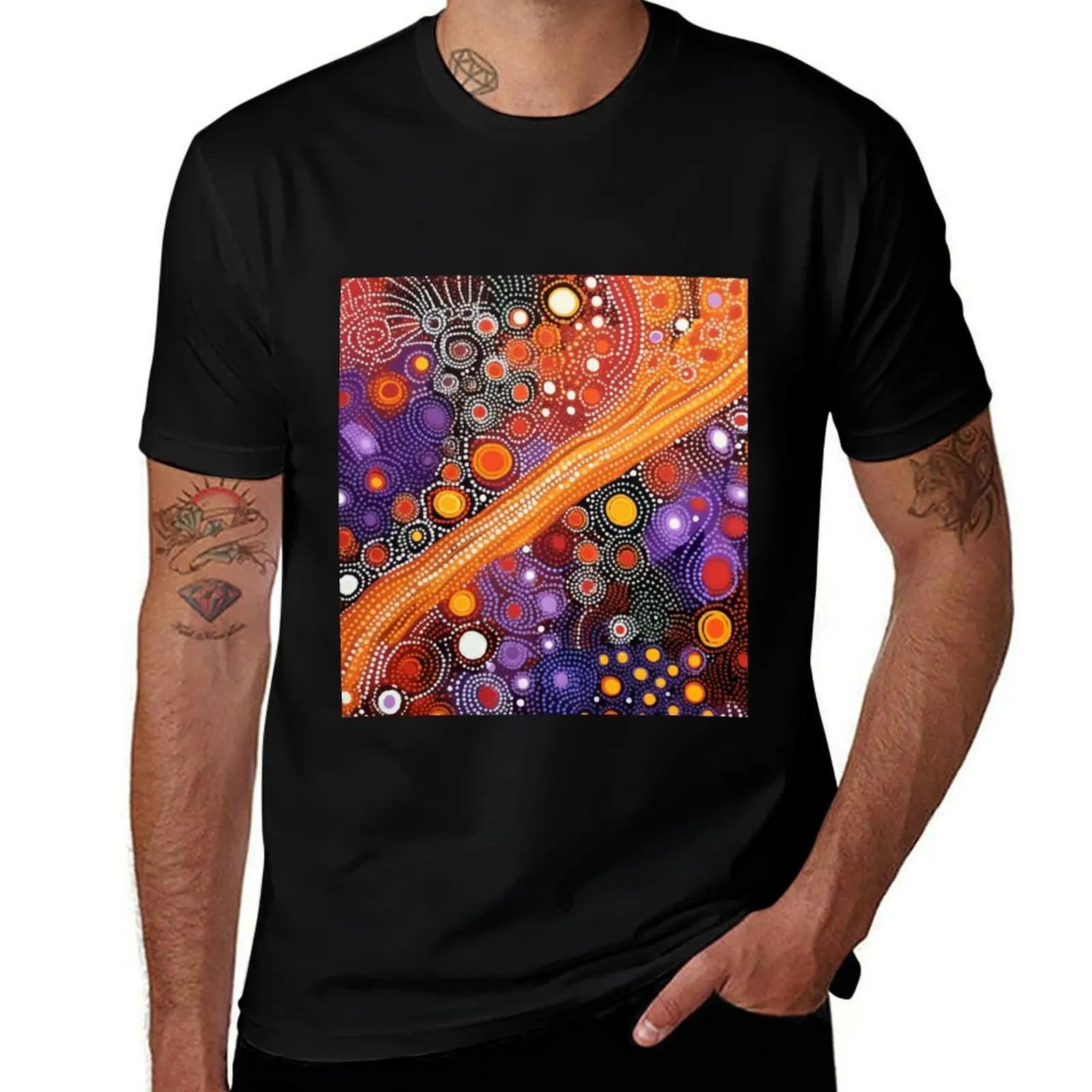Aboriginal Authentic Art - Lava Stream T-Shirt Urban Style Casual Short Sleeve Top