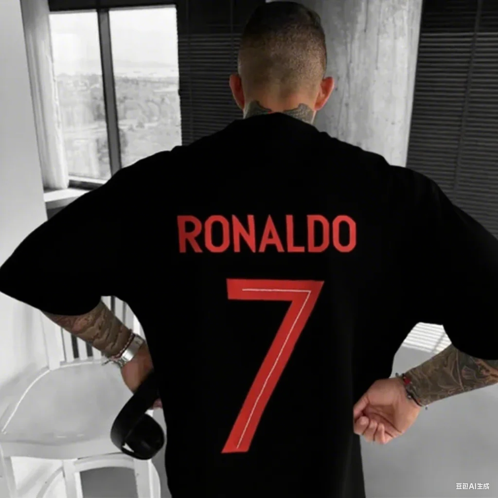رونالدو رقم 7 إلكتروني طباعة الرجال القطن التي شيرت الصيف تنفس الرياضة قصيرة الأكمام مريحة شعبية التي شيرت الأزياء التي شيرت الرجال #2
