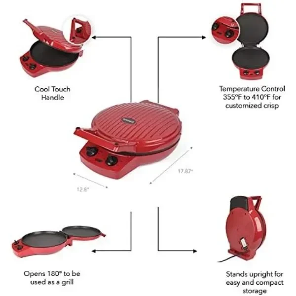 

NEW Courant Pizza Maker, 12 Inch Pizza Cooker and Calzone Maker, with Timer &Temperatures control, 1440 Watts Pizza Oven convert