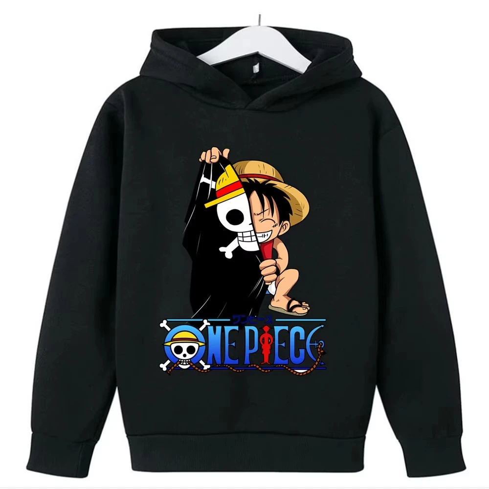 Anime One Piece, süßer Luffy-Schädel-Print, Kapuzenpullover für Kinder, Herbst-Streetwear, Kinderoberteile. – Detail 5