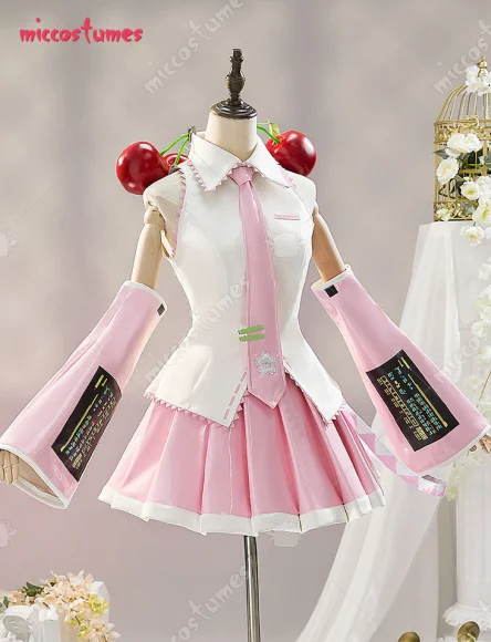 

Miccostumes Women's Vocal Pink Sakura Cosplay Costume Top Skirt with Sleeves Tie Halloween Cosplay Costumes