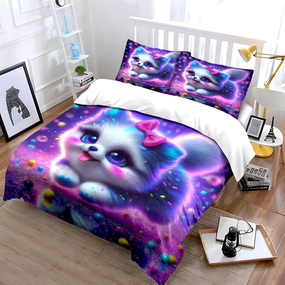 Adorable dreamy puppy with colorful candies Print Bedding Set 1Duvet Cover 2Pillowcases for Adult Children Luxury Gift Full Size