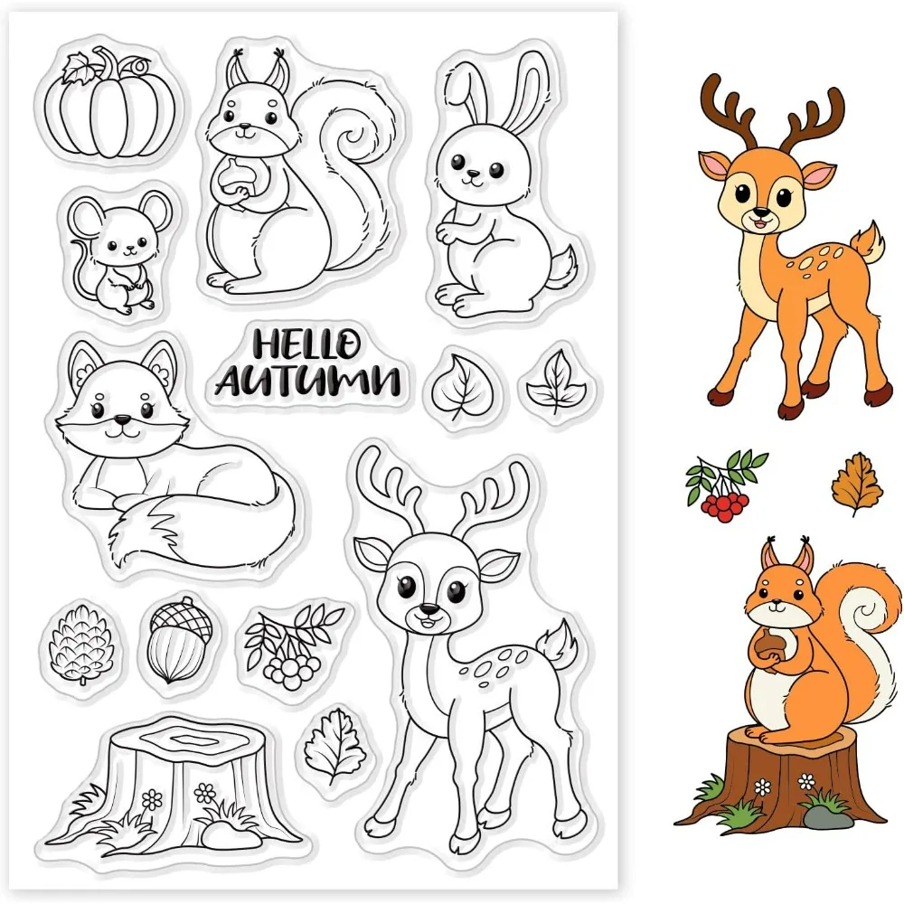 Autumn Forest Animal Clear Stamp Thanksgiving Day Transparent Clear Stamp Fall Animals Silicone Stamp for Scrapbook Journal