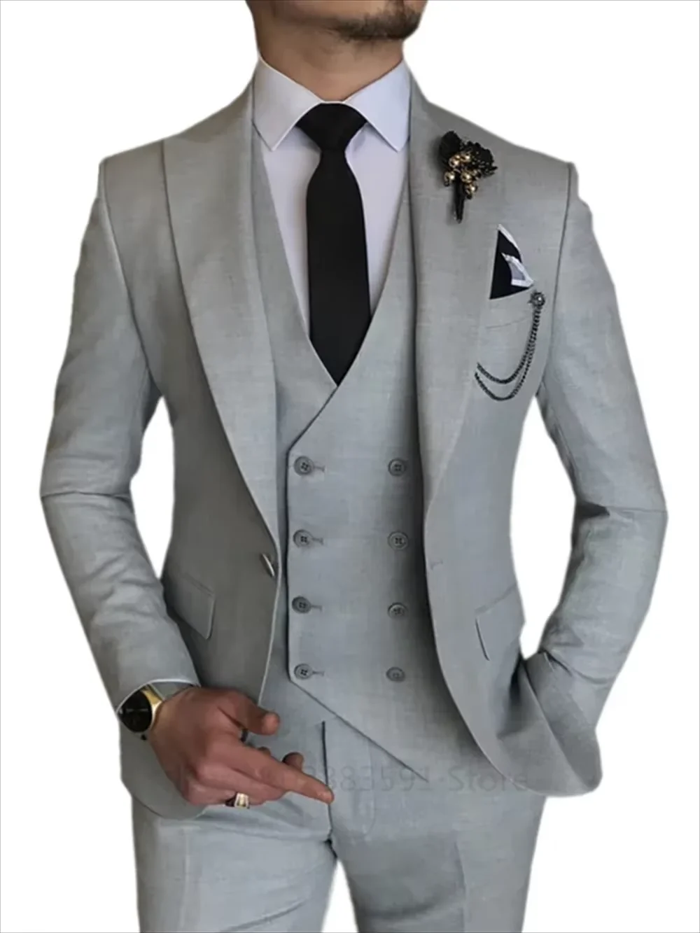 

Men's three piece wedding dress slim fit lapel tailcoat set (jacket+vest+pants) groom's party formal business casual suit