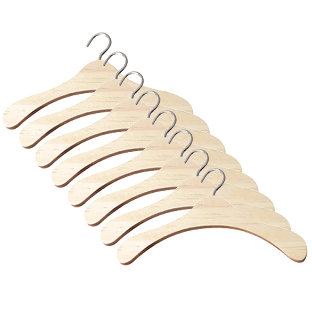 8 Pcs Plush Dolls Dollhouse Accessories Wooden Mini Hangers Clothes Furniture Small Dress Vintage Model