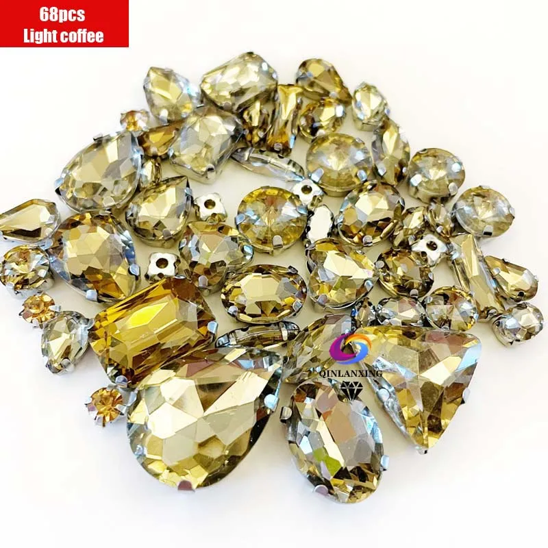 68Pcs Mix Kristall Splitter Klaue Einstellung Strass Nähen Kleiden Für Handarbeit Stein DIY Nähen Auf Hochzeit Kleid Schuhe Taschen