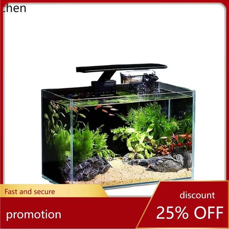

ZML fish tank small ecological landscaping full set of table small fish tank desk topnext to the water-free super white