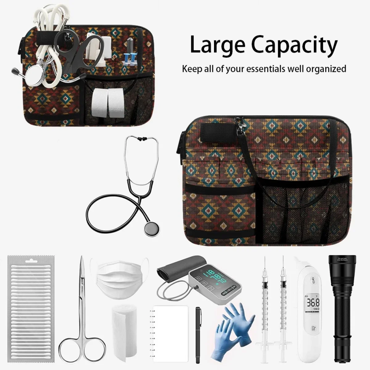 Indiase Tribale Etnische Print Verpleegkundige Heuptasje Gereedschapshouder Voor Ziekenhuis Casual Heuptas Medische Riem Organizer Tas Cadeau Nieuw