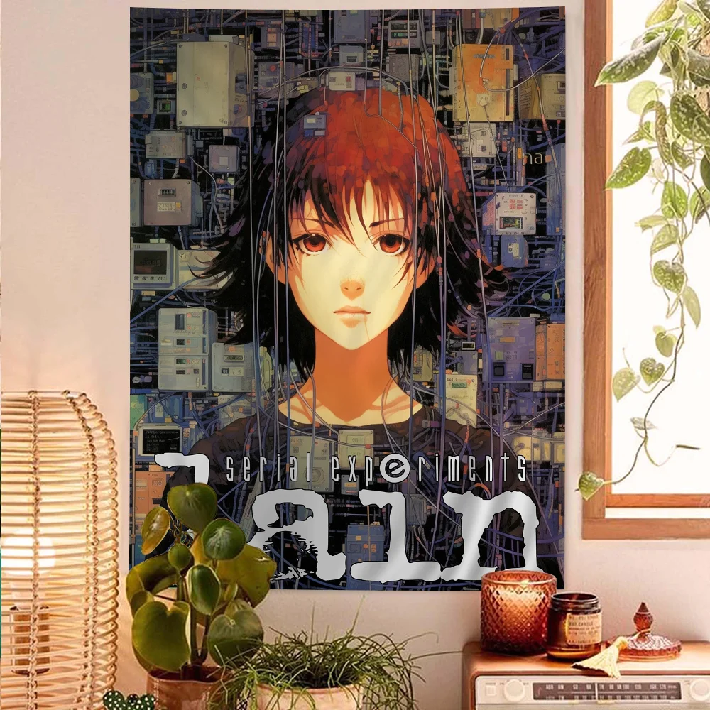 Japan Anime Lain Colorful Tapestry Wall Hanging Hippie Flower Wall Carpets Dorm Decor Wall Art Decor