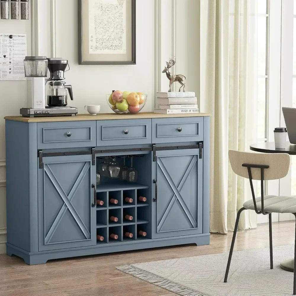 Modern Wine Bar Cabinet with Storage,Liquor Cabinet with Rack  Inside Cabinet,Sliding Barn Door,Buffet Table for Kitchen