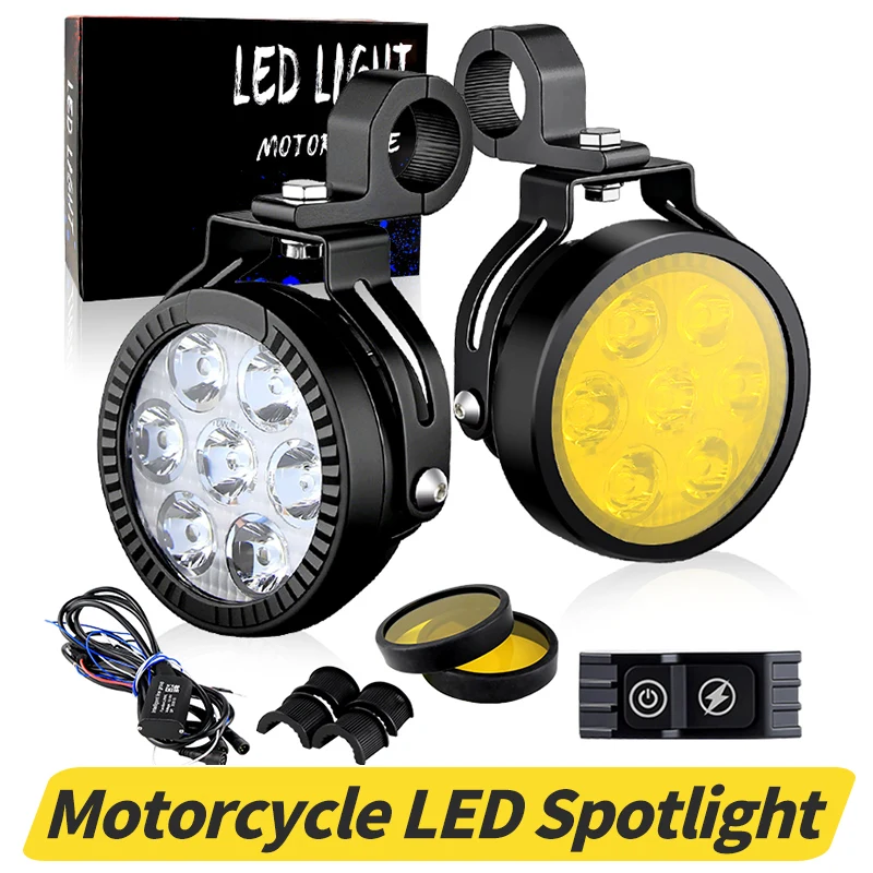 100W Universal Motorcycle LED Headlight Projector Lens ATV Scooter Driving Lamp Fog Light Auxiliary Spotlight Lamp Super Bright