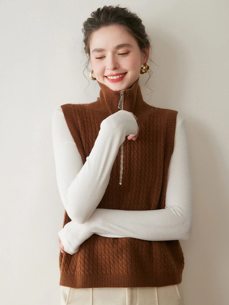 

Женский кашемировый жилет с отложным воротником, пуловер без рукавов, 100% кашемировый вязаный свитер, осенне-зимний кашемировый трикотаж, топы