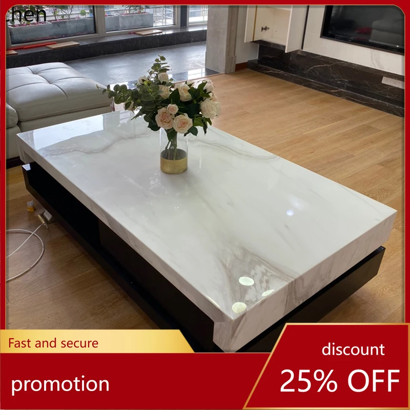 

HXL Marble Coffee Table TV Cabinet Stone Tea Table High-End Black Walnut Wood